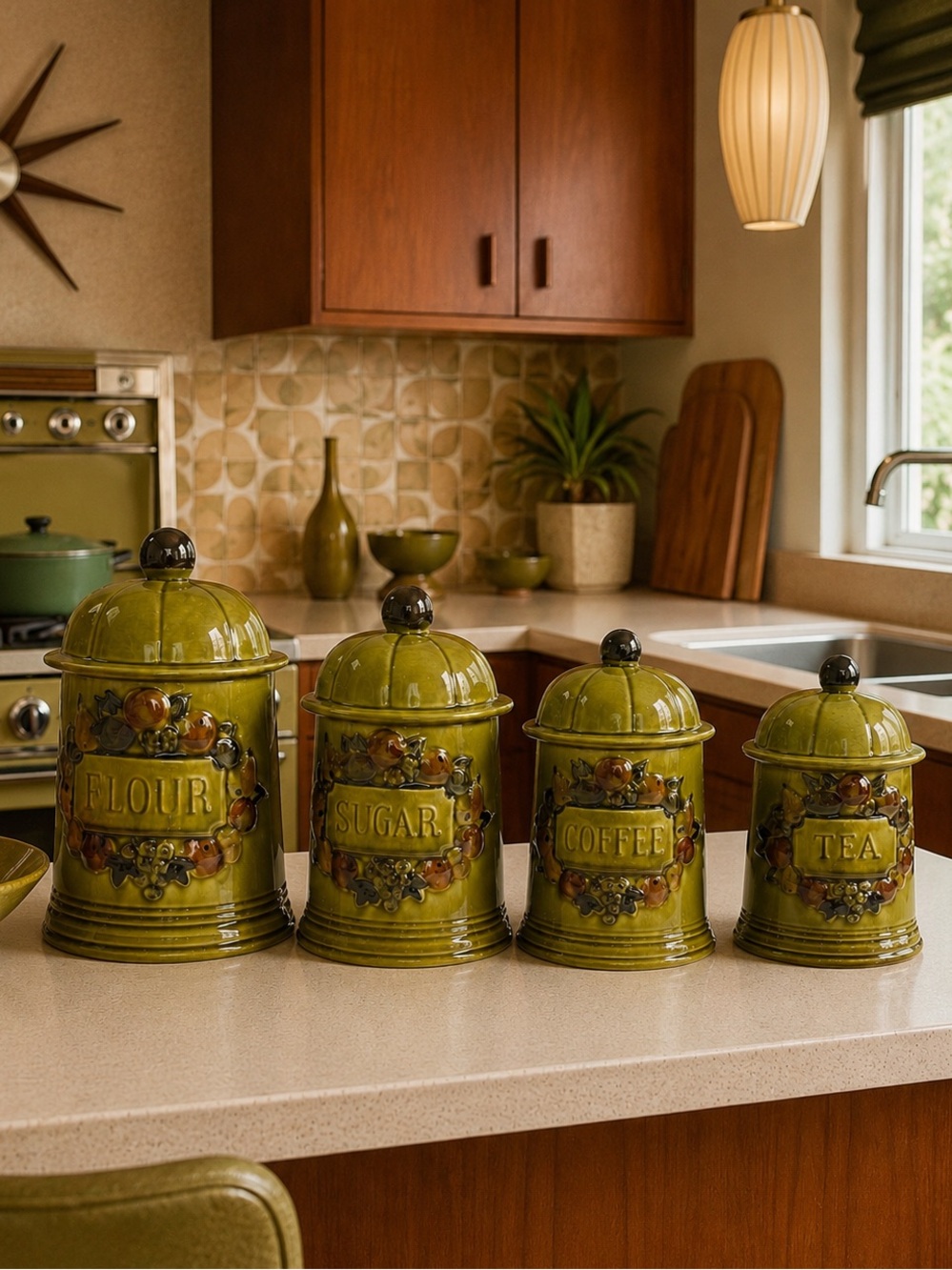 Vintage Los Angeles Pottery California USA in "Autumn Harvest" 4 pc Canister Set
